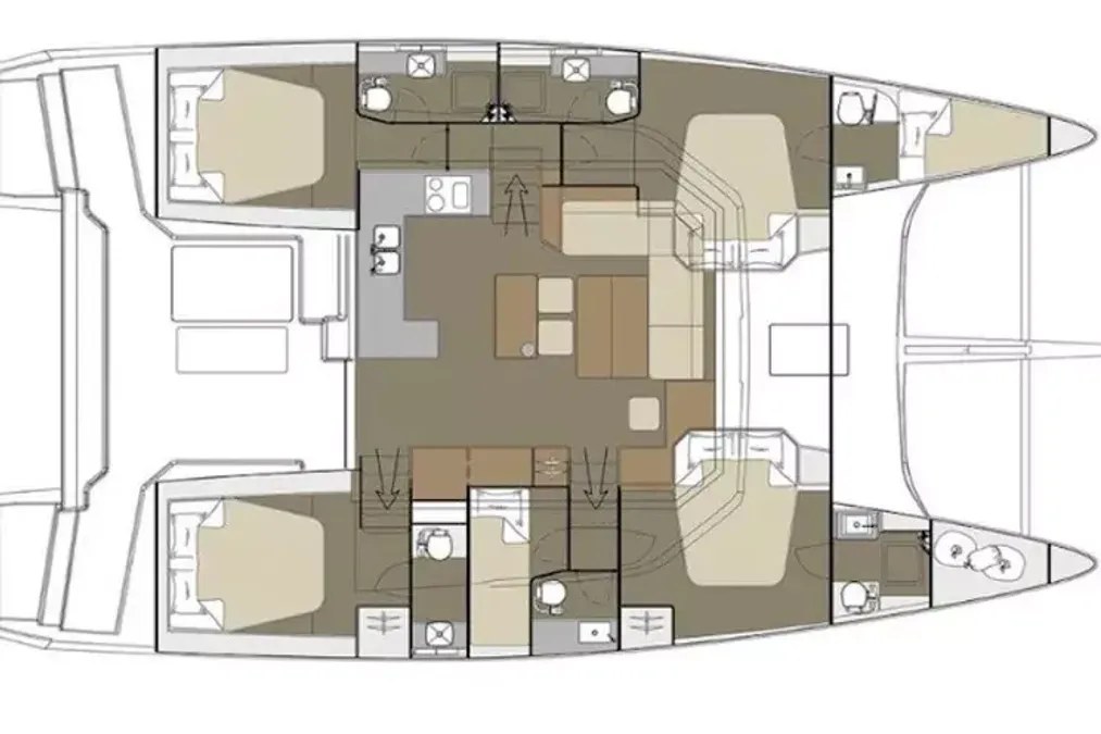 Planimetria Dufour 48 Catamaran — vista dall'alto